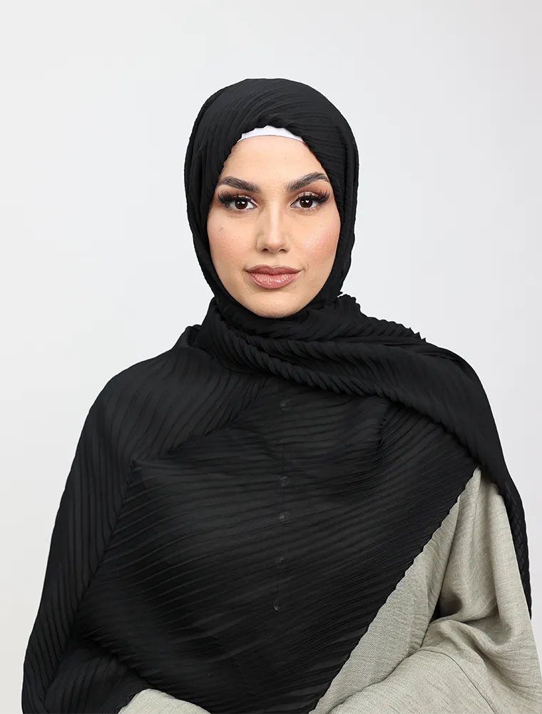 Black Pleated Chiffon Hijab